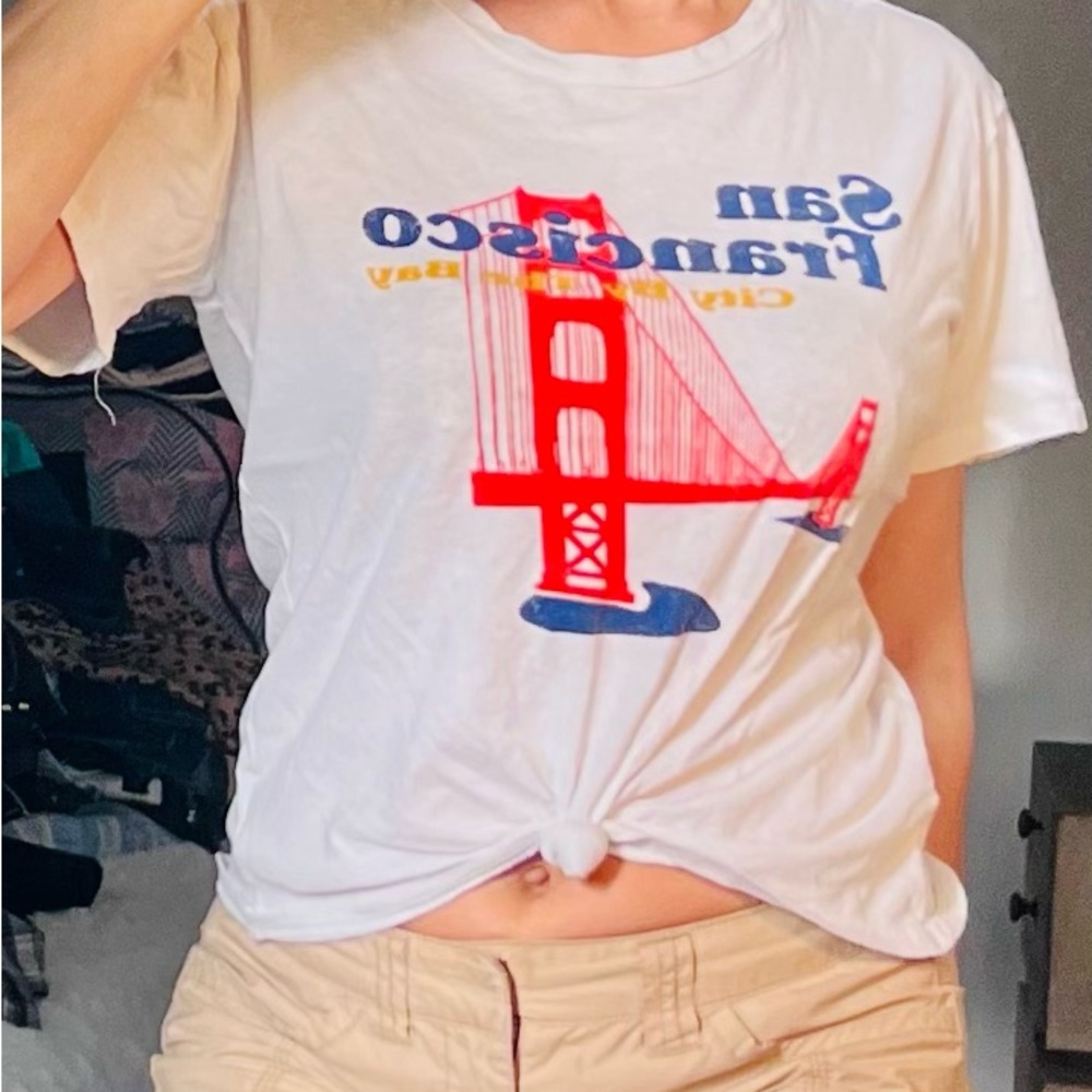 White and Red Tie Front Relaxed Tee one stain see photo not noticeable